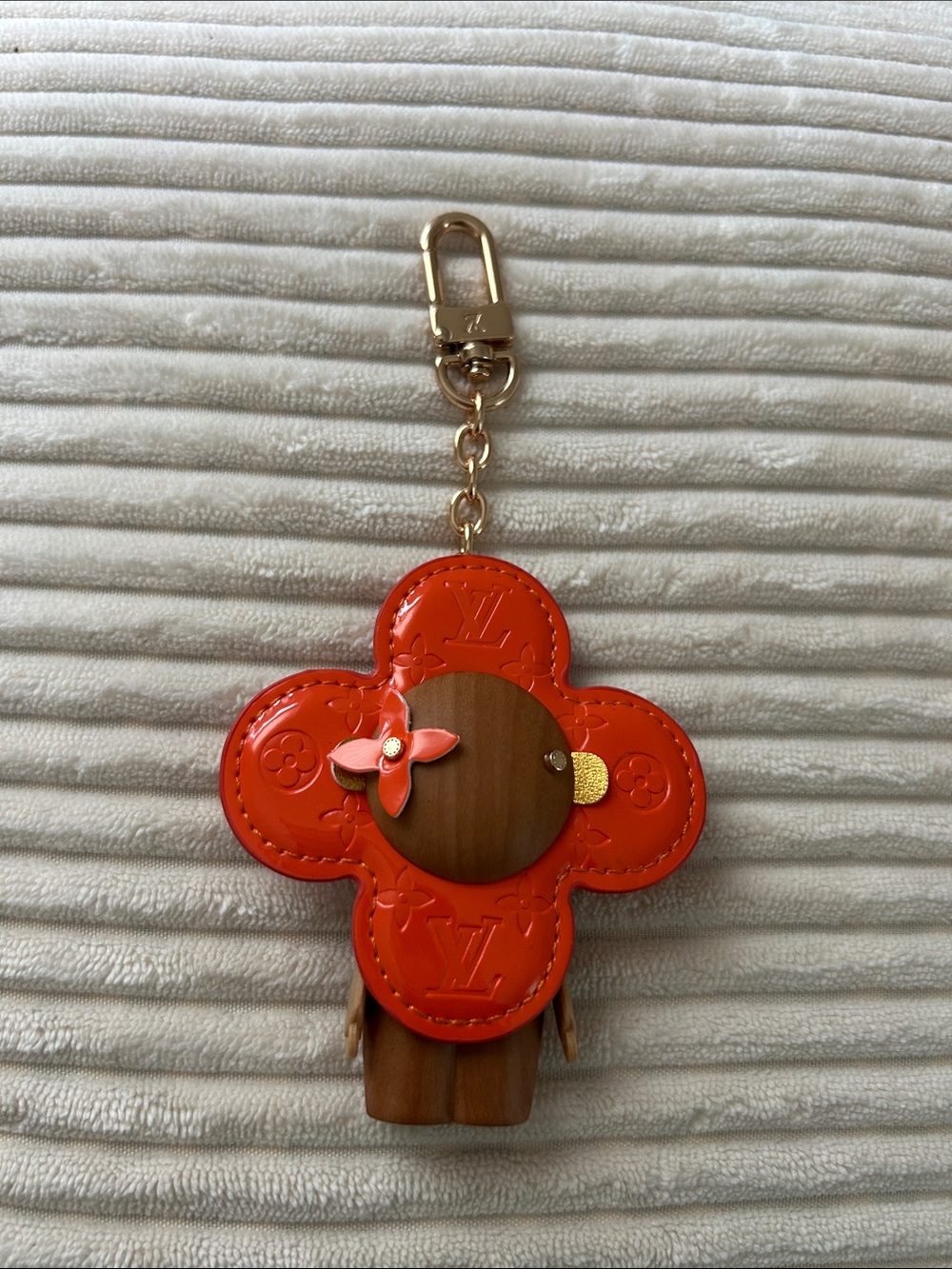 Orange Monogram Vernis Vivi Flower Bag Charm or Key Holder. 6” including chain.